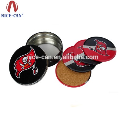 Round tin Box with cup mat metal tin with cork